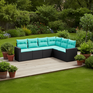 Ensemble de canapés de patio extérieur moderne en rotin noir, acier thermolaqué, meubles de jardin rembourrés, 7 places - Product Image 2