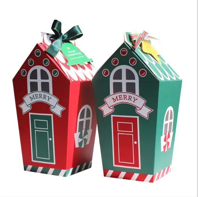 Boîtes à gâteaux joyeux noël, maison de noël, pour cupcake, vert et rouge, boîtes en papier