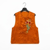 Gilet sans manches en satin lourd Xiangyunsha brodé pour femme