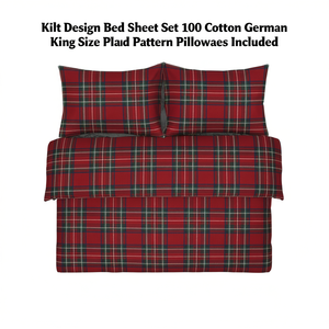 Juego de Sábanas con Diseño de Kilt, 100% Algodón, Tamaño King Size Alemán, Patrón a Cuadros, Fundas de Almohada Incluidas - Product Image 3