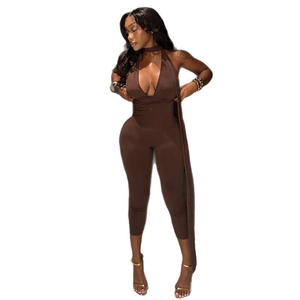 Tuta Estiva da <span class=keywords><strong>Donna</strong></span> Slim-fit <span class=keywords><strong>Sportiva</strong></span> Streetwear con Collo Halter, Tinta Unita, Trendy e Casual - Product Image 5