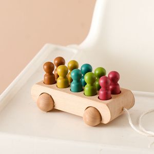 PMZ126601-1P Montessori unisex mềm Đồ chơi khối xây dựng đầy màu sắc Sồi gỗ cổ phần Búp bê cho trẻ sơ sinh xe buýt & xe đồ chơi giáo dục - Product Image 2
