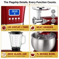 Robot culinaire haut de gamme Sohef 7L 5-en-1 : Batteur sur socle, Hachoir à viande, Mixeur, 1300W, Écran LED, Minuteur, IC intelligent, 6 vitesses, Fonction Pulse, ISO CE
