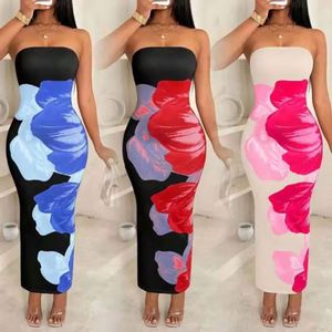 Vestido maxi vaquero floral sexy para mujer, estilo vintage de verano, cuello mandarín, cintura alta, ajuste ceñido, sin mangas, con mangas farol, casual, de nailon. - Product Image 1
