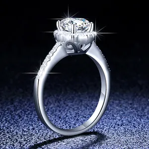 Moissanite 925 Perak Murni Cincin Pernikahan Tunangan Wanita Cincin Pernikahan Perhiasan Mode 18K Cincin Emas