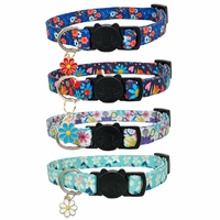 Collier pour chat à imprimé floral avec pendentif fleur, boucle de sécurité détachable, collier réglable pour chaton et petits chiens, usage quotidien