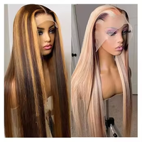 Perruques de cheveux vierges blond miel avec mèches couleur 4/27, Lace Front 12A, cheveux humains brésiliens complets pour perruques Lace