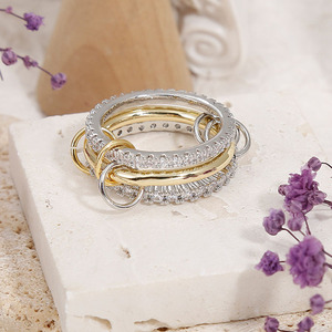 RM1692 Multi Link Connected <strong>Ring</strong> Three Linked <strong>Ring</strong> Stack Spinelli Stackable <strong>Ring</strong>, 18K Gold Stackable Zircon <strong>Ring</strong>, Gift for <strong>BFF</strong> - Product Image 5