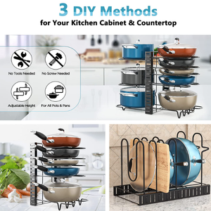 Étagère à casseroles à 8 niveaux à faire soi-même, organisateur de casseroles et de poêles pour armoire, organisateur de couvercles, organisateur de casseroles pour l'organisation et le <span class=keywords><strong>rangement</strong></span> de la cuisine - Product Image 4