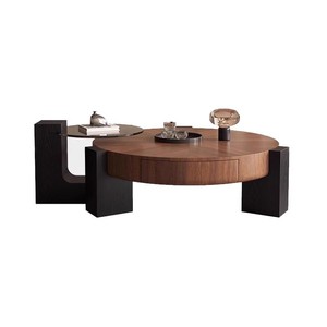 Mesa de centro de nogal antigua de diseñador italiano, combinación de madera de alto nivel de lujo para sala de estar minimalista para el hogar - Product Image 5
