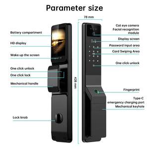 Cerradura Inteligente con Reconocimiento Facial y de Venas de la Palma, con <span class=keywords><strong>Contraseña</strong></span> de Huella Dactilar para Puerta de Casa, Controlada por la Aplicación Tuya, Cerradura de Puerta con Cámara - Product Image 2