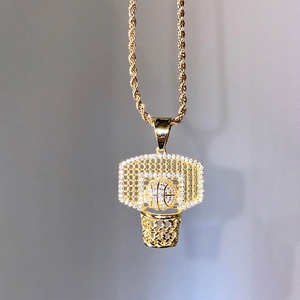 Bijoux glacés en argent Sterling 925, pendentifs de <span class=keywords><strong>basket</strong></span>-ball en argent Zircon cubique pour hommes - Product Image 3