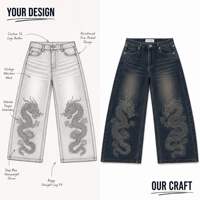 Jean large pour homme 14 oz personnalisé, broderie dragon chinois, délavage boue, coupe droite, denim vintage épais, streetwear, été
