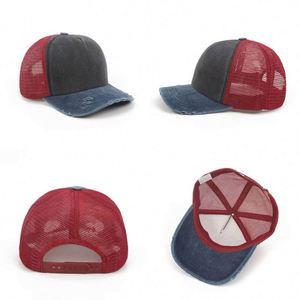 Casquette de sport vintage bicolore RTS, de luxe, à visière incurvée, délavée, 5 panneaux, style rétro, effet vieilli, en coton, type trucker - Product Image 2