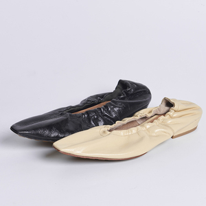 Chaussures plates en cuir véritable imprimé de haute qualité pour femmes, à bout carré, confortables et pliables, pour l'automne/le printemps/l'été - Product Image 1