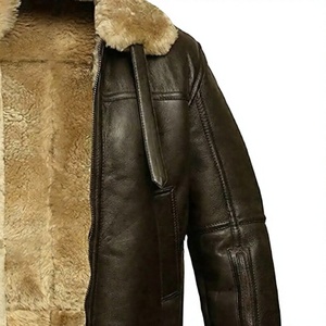 Chaqueta de Aviador para Hombre, de Cuero Genuino, con Forro de Cuero, Resistente al Viento, Estilo Motero, Cierre de Cremallera, Logotipo Frontal - Product Image 5