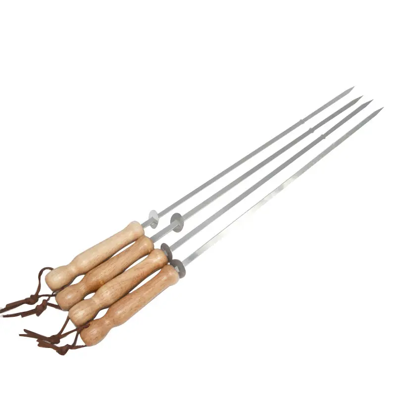 4pcs set flat style wooden handle BBQ grill tools outdoor BBQ skewers set