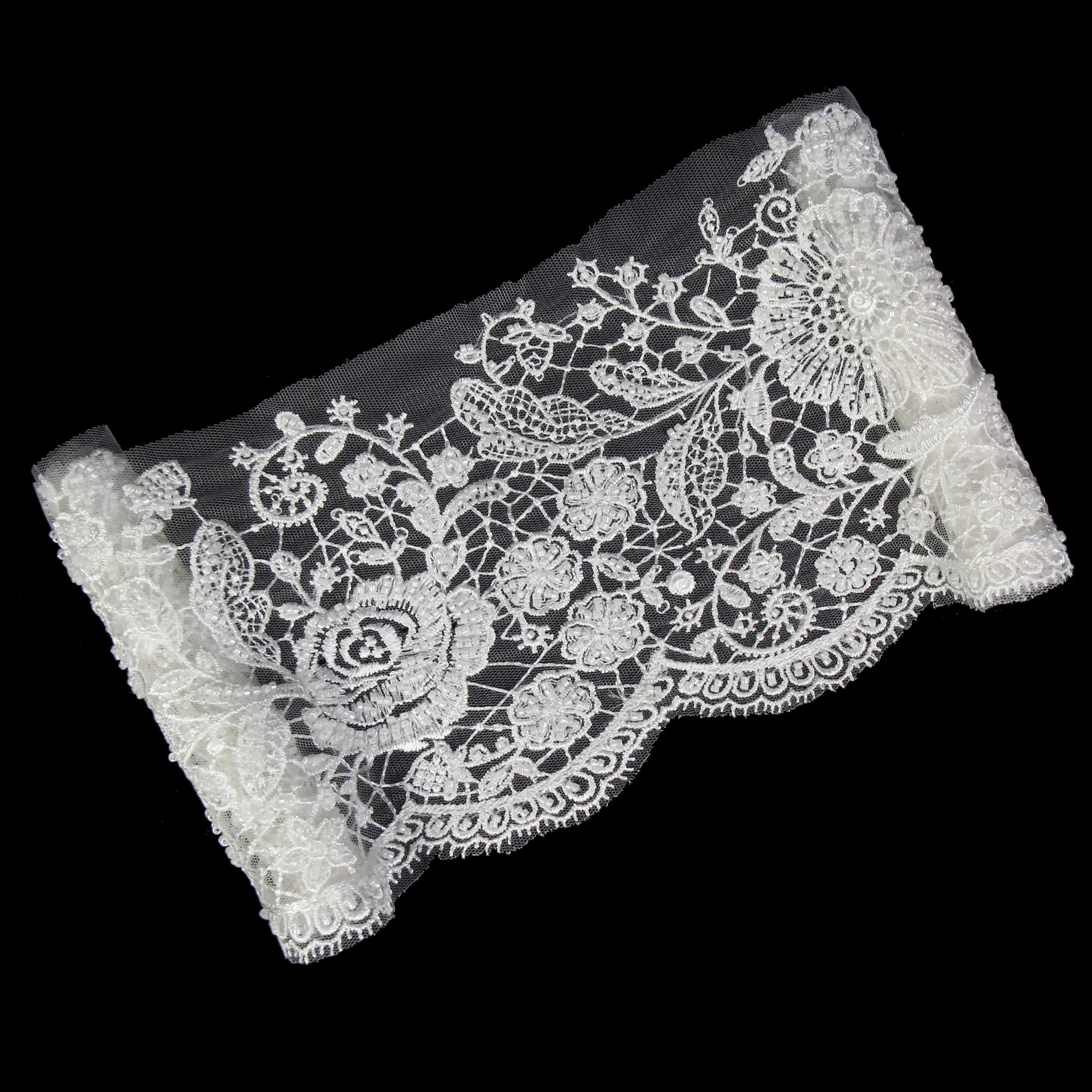 High quality pure white lace trim veil with beads and sequins, used for displaying elegance in headdresses
