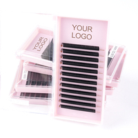 Extensions de cils volume noir mat en soie PBT, sans cruauté animale, fabriquées à la machine, en plateaux, fournitures en gros