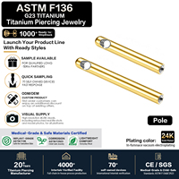 Barbell Droit à Filetage Interne en Titane ASTM F136, Revêtement PVD Or 24K, Accessoire de Bijouterie pour Piercing, Pièces de Piercing Corporel