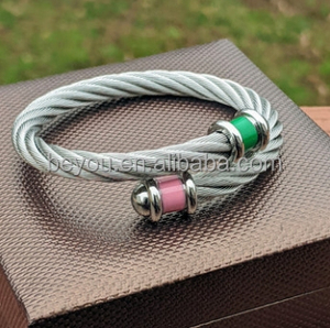 Colore personalizzato <span class=keywords><strong>rosa</strong></span> verde confraternita braccialetto in <span class=keywords><strong>acciaio</strong></span> inossidabile 6MM Retro gradiente cavo intrecciato in titanio filo aperto braccialetto gioielli - Product Image 5
