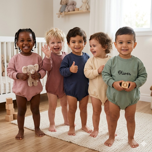 Grosir Romper Bayi Ukuran Besar Bermonogram, Sweatshirt Katun Custom, Set Pakaian Bayi Unisex - Product Image 1