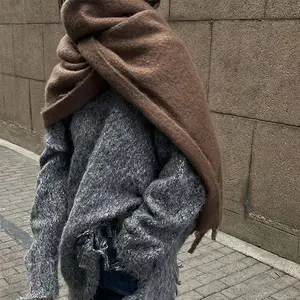 NEW Winter Scarf Women Cashmere wrap Warm Pashmina Solid Foulard Female Scarves Wraps Thick Soft blanket Big Tassels Shawl