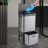 Poubelle de recyclage automatique à capteur de couvercle à deux compartiments de 72 L, poubelle en acier inoxydable pour cuisine