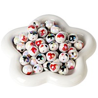 Cartes de poker en acrylique noir et rouge à motif prune de 16 mm, impression double face, perles de couleurs mélangées pour chaîne de téléphone portable et porte-clés DIY
