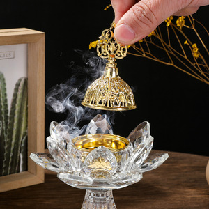 Soporte de incienso de vidrio con cubierta de cristal Decoración de fiesta de <span class=keywords><strong>Oriente</strong></span> Medio Estufa de aroma de carbón Juego de quemador Mabkhara dorado de <span class=keywords><strong>Oriente</strong></span> Medio - Product Image 3
