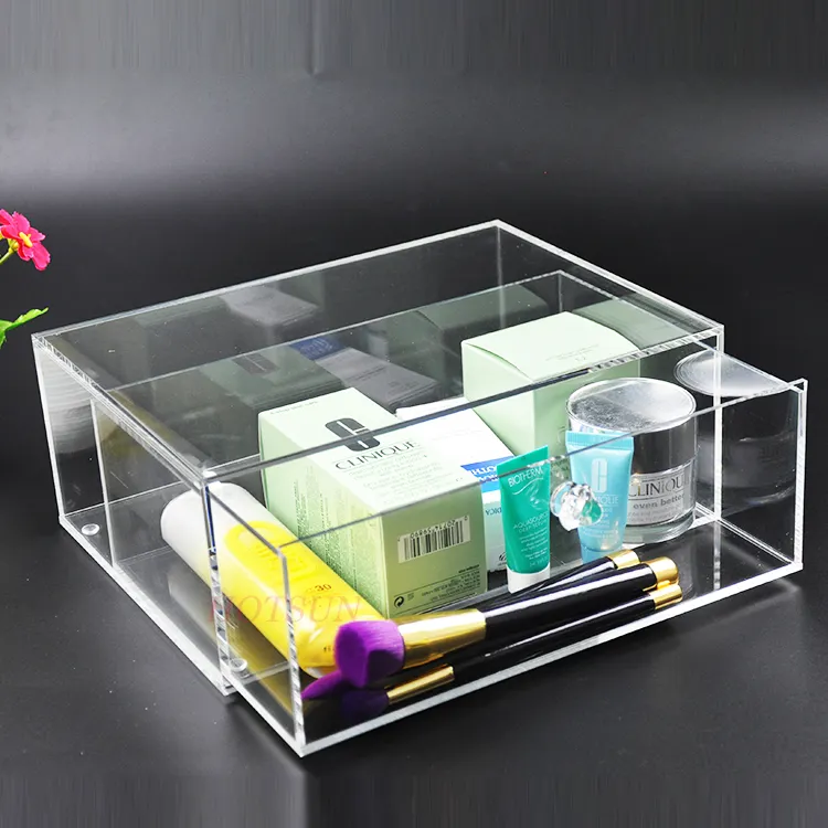 ULA005 Wholesales countertop Clear Acrylic Makeup Organizer Plexiglass Cosmetic Desk Storage Box