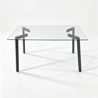 Table de cuisine rectangulaire en verre trempé de style nordique, mobilier de salle à manger avec structure métallique robuste, vente en gros