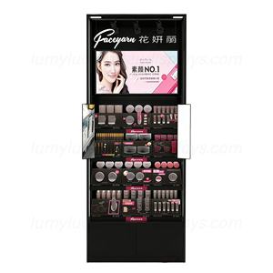 แท่นโชว์เครื่องสำอางแบบมืออาชีพ พร้อมกระจก ไฟสปอตไลท์ปรับได้ และไฟ LED เติมแสง + ตู้เก็บของไม้สำหรับเครื่องสำอาง - Product Image 3