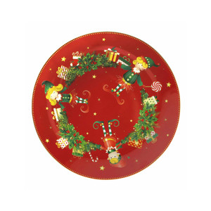 Plat de service en porcelaine rouge Elfomagia, plat décoratif de Noël, 12 pouces - Product Image 1