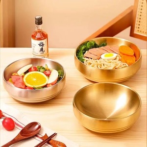 Stainless Steel Double Wall Bowl Natural Gold 3Pcs Set For Noodles Salad Dining - Product Image 1