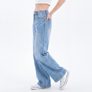 Jeans de Pierna Ancha de Cintura Alta en Azul Claro para Mujer Talla Grande, <span class=keywords><strong>Pantalones</strong></span> Vaqueros Holgados Estilo Vintage, <span class=keywords><strong>Pantalones</strong></span> Casuales de Mezclilla para Uso Diario - Product Image 3