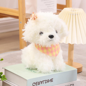 Delicado Cachorro de Peluche con Pañuelo a Cuadros Rosas, Decoración de Escritorio, Juguete de Peluche Blanco Premium de 10 Pulgadas - Product Image 4