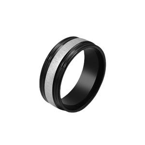Nuevo Anillo Clásico <span class=keywords><strong>Lassa</strong></span> con Incrustaciones Geométricas de Acero Inoxidable y Titanio con Baño de Plata Negra para Hombres - Product Image 6
