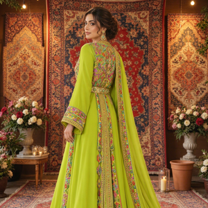 Lime Radiance Lime Green Plum Velvet <b>Moroccan</b> <b>Dress</b> Intricate Hand Embroidery Muslim Women Sophisticated Maxi Breathable - Product Image 1