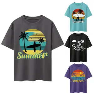 Beach Vacation Tops Knitted Crew Neck Printing Stylish Regular Fit Custom Design Your Own Tee Mens Summer T-Shirt