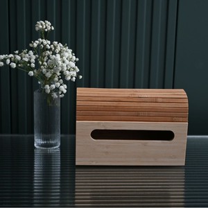 Bamboo Tissue <b>Box</b> Rectangle Side <b>Drawer</b> <b>Storage</b> For Living Room Study Desktop Decorative Organizer - Product Image 1