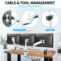Support triple moniteur jusqu'à 27 pouces, blanc, pour 3 moniteurs, fixation sur bureau