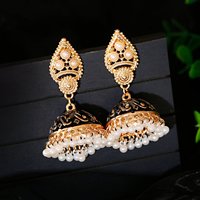 Pendientes Jhumka Turcos Geométricos Retro Étnicos para Mujer, Joyería India, Pendientes Colgantes con Borlas de Campanas Doradas y Flores