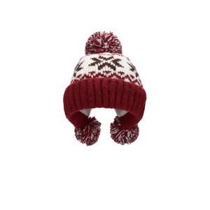 Gorros de Punto con Pompones y Diseño Festivo de Copos de Nieve Rojos y Blancos con Logotipo Personalizado - Product Image 2