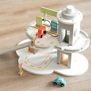 Parking en <span class=keywords><strong>bois</strong></span> à double pont pour enfants Simulation de transport Station-service Jeux éducatifs Jouets - Product Image 4