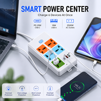 Regleta de alimentación universal profesional de 4 tomas con 1 puerto USB-C, 2 puertos USB-A, 10A, 2500W, interruptor maestro, centro de alimentación, color blanco