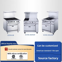 Cuisinière commerciale à gaz 4 brûleurs avec four encastrable, style américain, pour restaurant, avec meuble de rangement