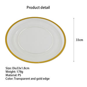 Bajo Plato Redondo Moderno de Plástico Transparente con Borde Dorado para Decoración y Montaje de Mesas en Fiestas, Bodas y Eventos - Product Image 5
