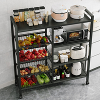 Chariot de cuisine multifonction à 4 niveaux en acier au carbone, support pour panier à fruits, étagère de rangement pour légumes et aliments, 4 paniers en fil métallique amovibles