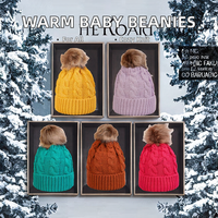 Nouvelle Arrivée Bonnets Bébé Tricotés Chauds Couleur Unie Réglables Unisexe Garçon Fille Automne Hiver avec Pompon Acrylique